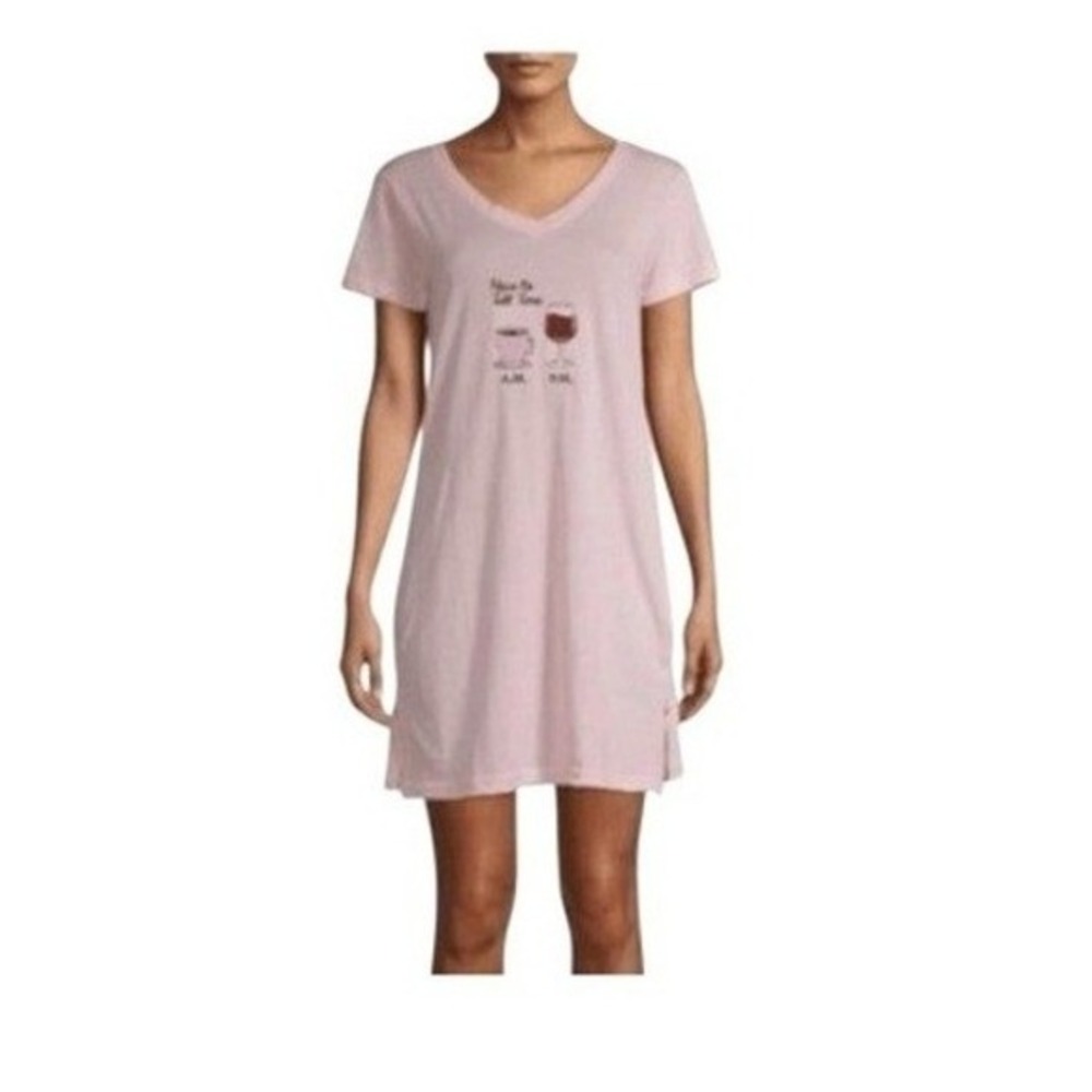Sleep & Co Sleep‎ Shirt Nightgown Pink V-Neck Short Sleeve Pajama Top M